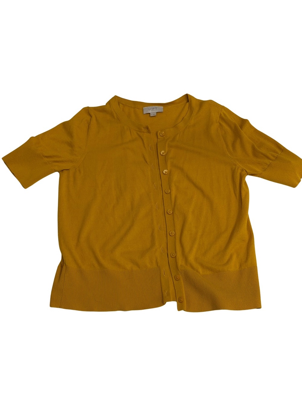 LOFT Outlet Mustard Yellow Short Sleeve Button Front Cotton Cardigan Size M